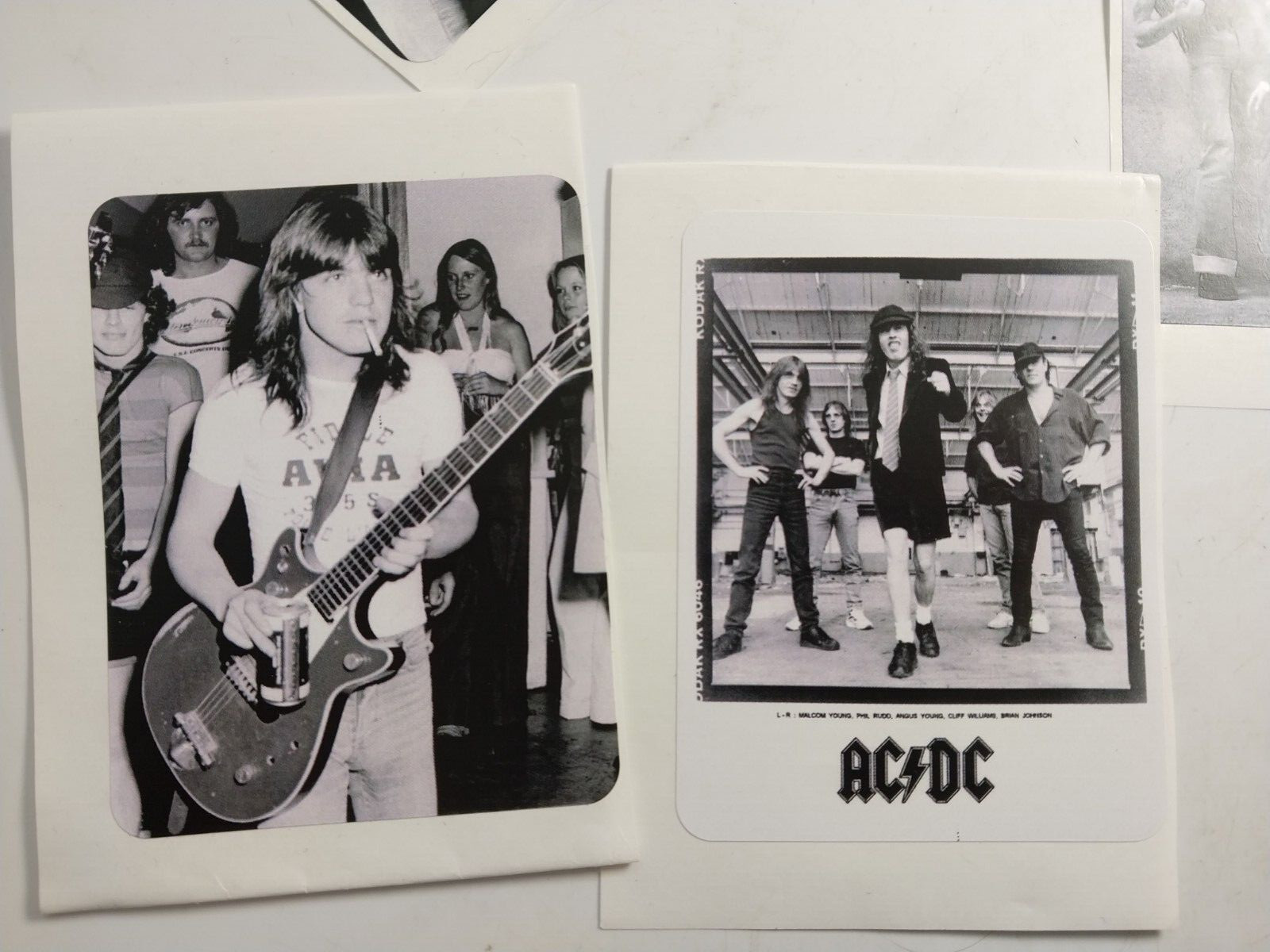 AC/DC 10 Stickers Lot B&W Photos Classic Rock Band ACDC Angus Young Malcom Phil