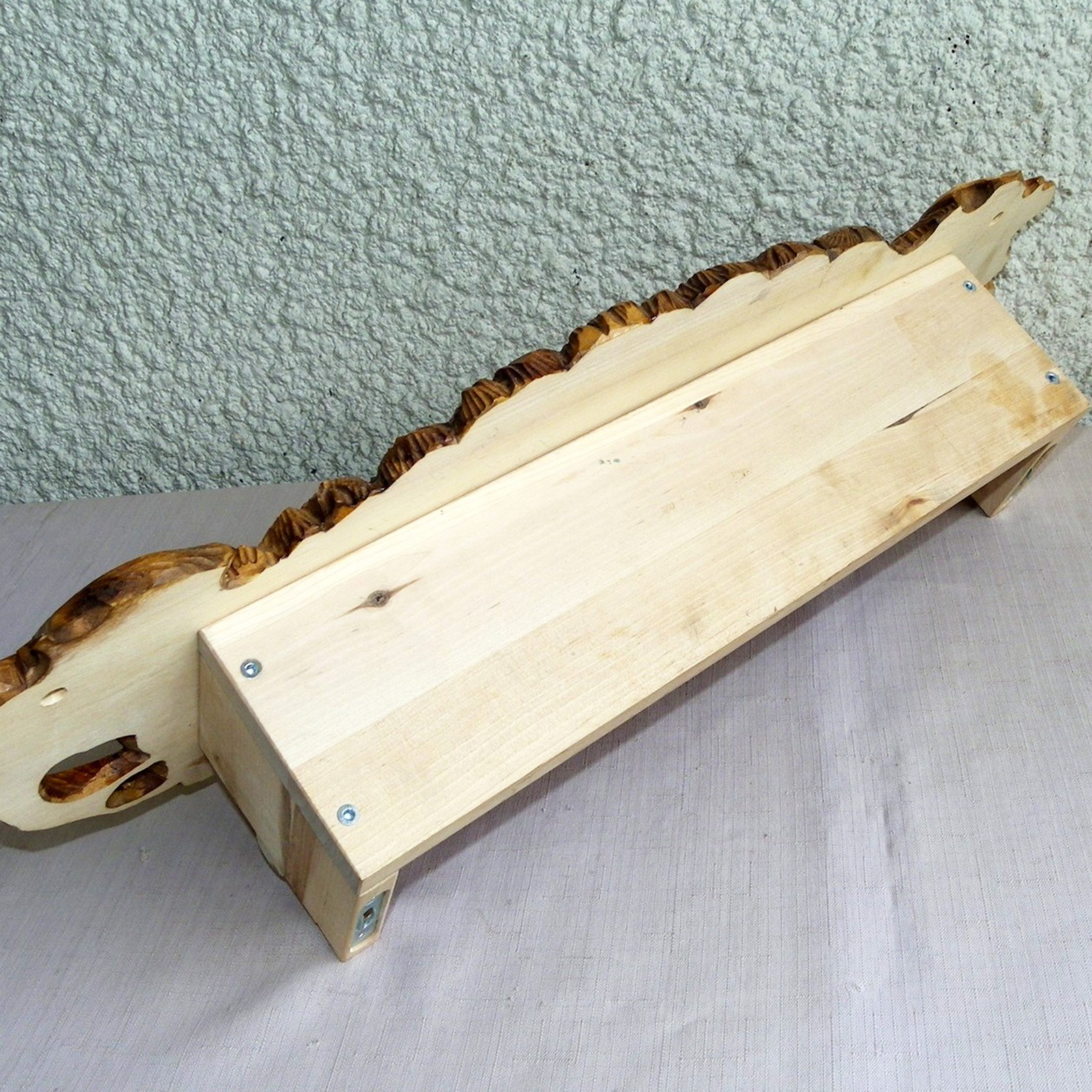 BLACK FOREST CARVED WOOD KITCHEN TOWEL WALL SHELF 23"