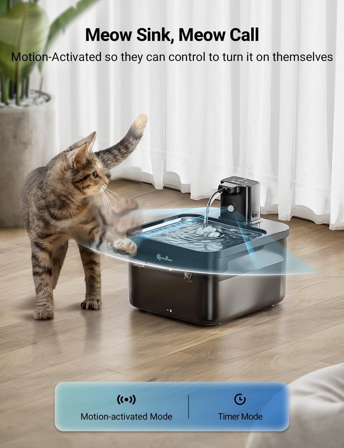 Cat Water Fountain Cordless, 84oz/2.5L Fursink Wireless Pet Water ABS Black