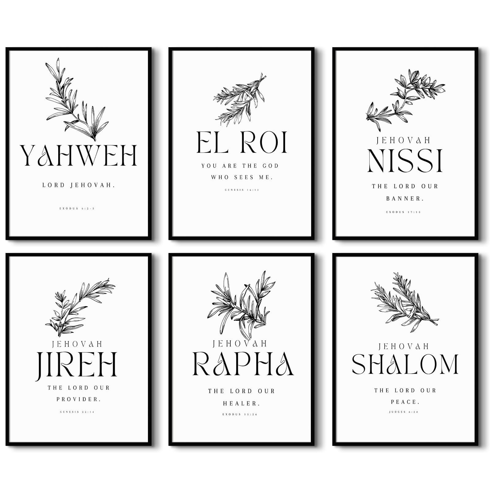 Christian Hebrew Names of God Wall Art Bible Verse Scripture Canvas Wall Deco…