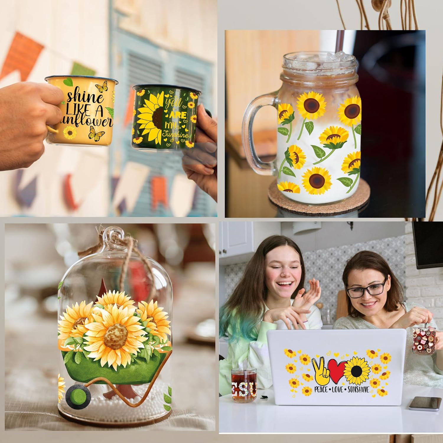 UV DTF Cup Wraps Sticker – 8 Sheets Sunflower UV DTF for 16 OZ Glass, Sunflower,