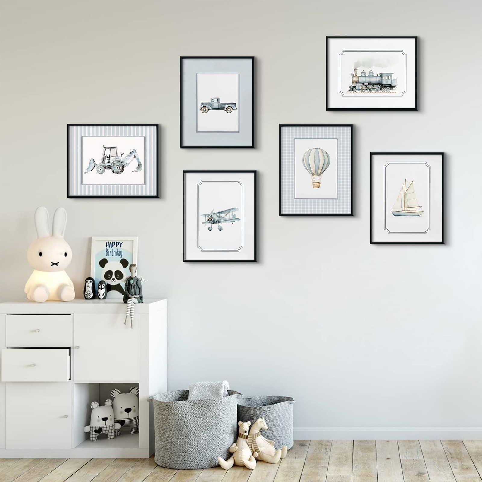 6Pcs Blue Nursery Wall Art Vintage Blue Baby Boys Car Canvas Painting Vintage…