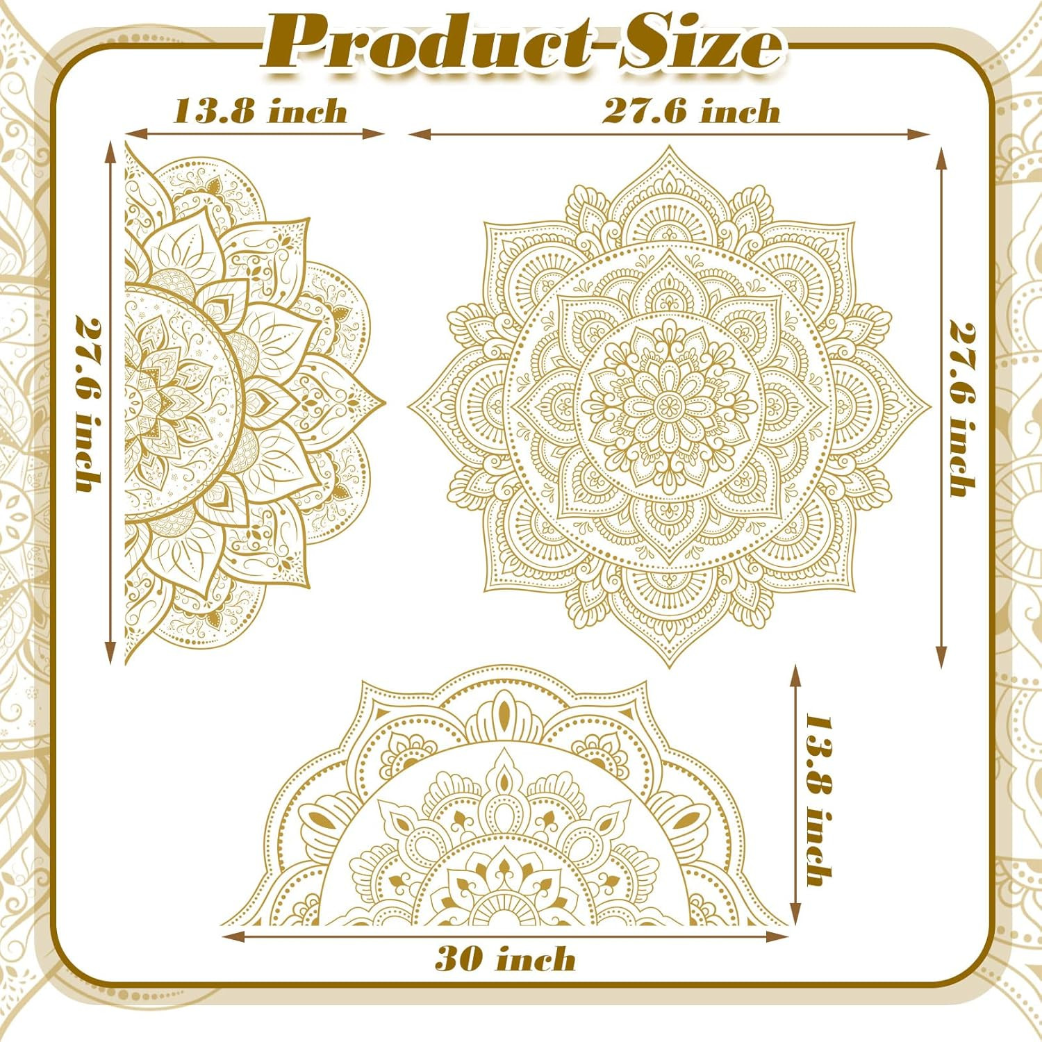 Chinco 4 Pcs Gold Half Mandala Wall Decal Boho Mandala Sticker Lotus Flower Viny