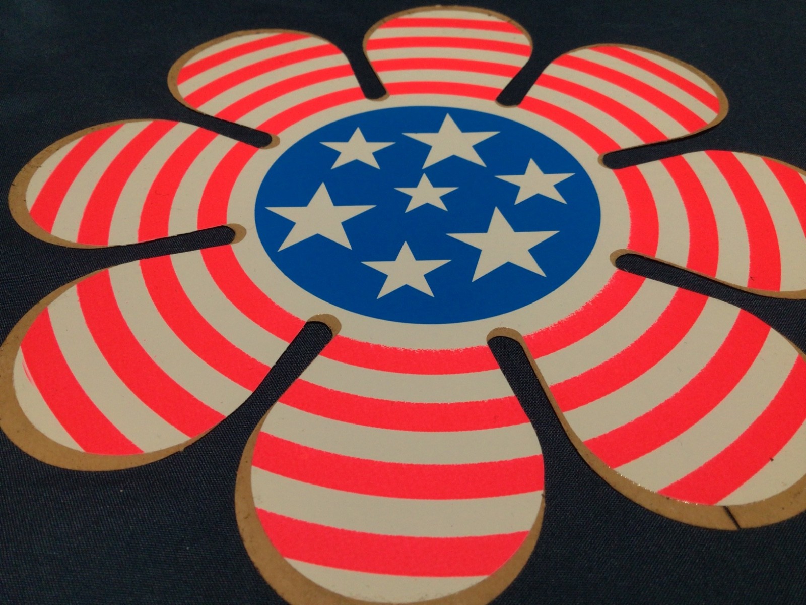 Lot x2 Vintage USA FLAG FLOWER STICKERS Old School Hippie Decals RW&B 7-1/2” NOS