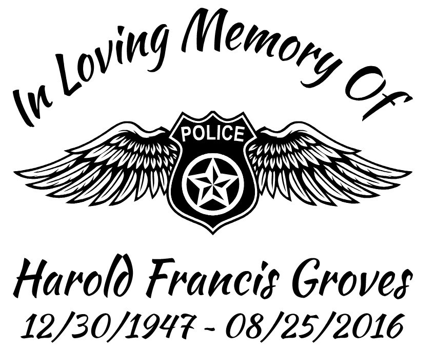 In Loving Memory Police Badge Wings Sticker Decal Custom Tribute 3 Font Choices