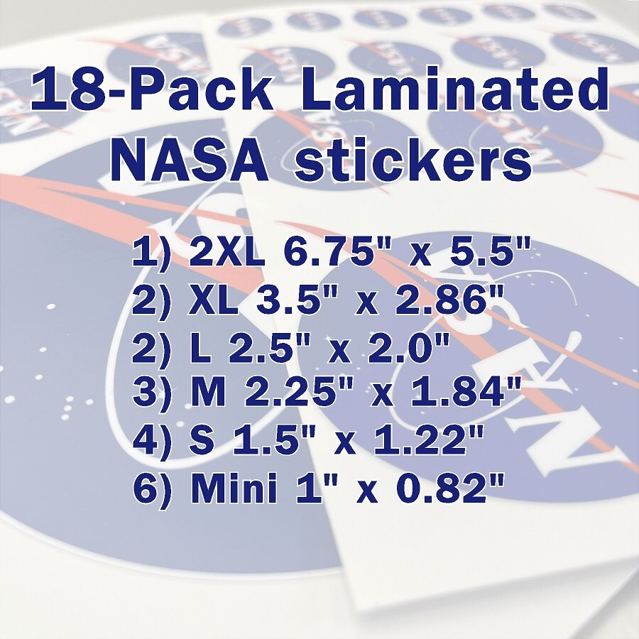 18 Pack NASA Laminated High Quality Stickers for Laptop, Window or Smooth Surfac