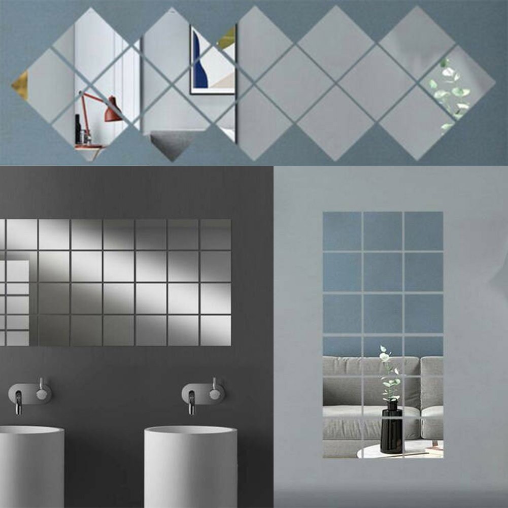 Mirror Stickers Decals Wall 15CM Bath Bathroom Decor Glass Home Mosaic Set