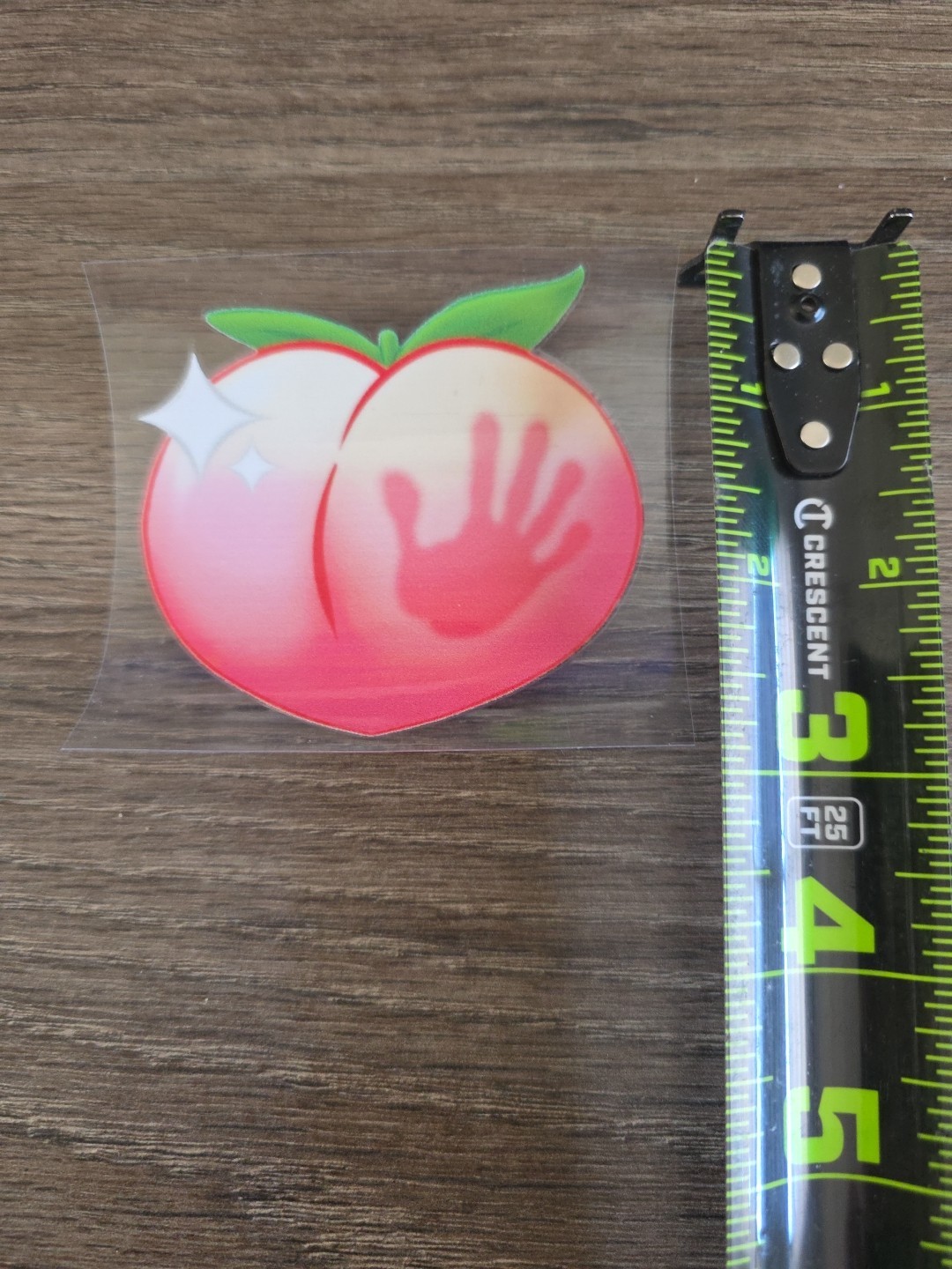 Peach With Right Hand Print Emoji UV DTF Raised Decal Sticker Waterproof