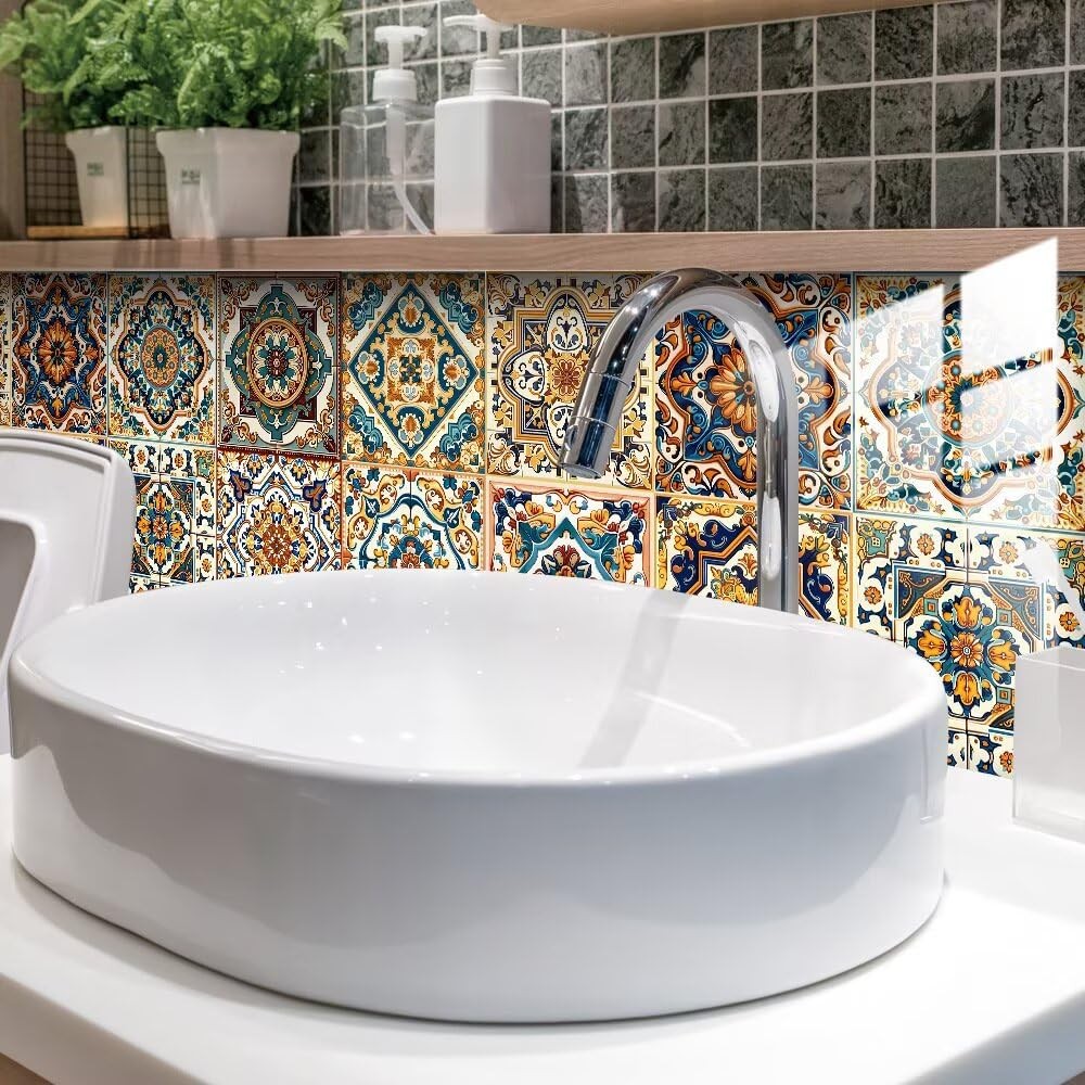 Peel and Stick Moroccan Tile Stickers, Waterproof Backsplash for Kitchen