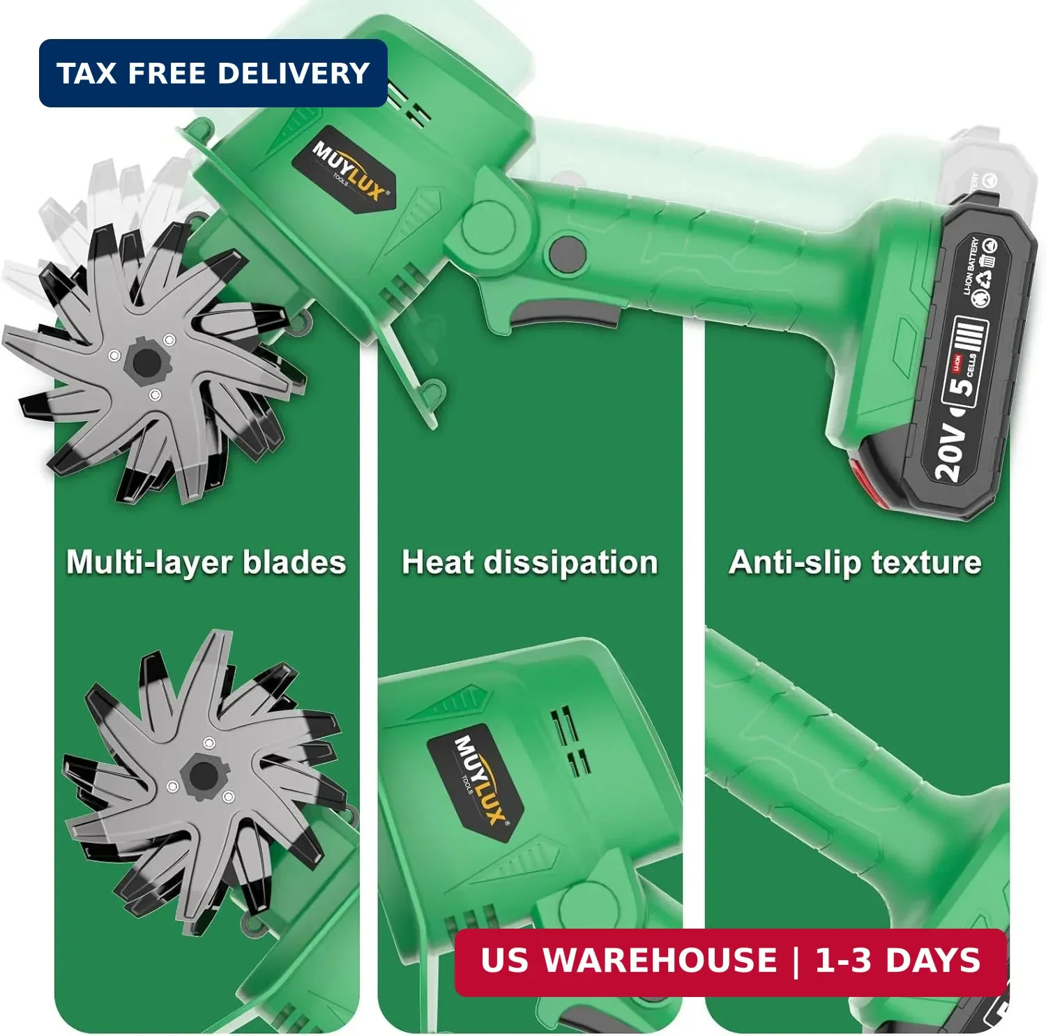 20V Cordless Tiller Cultivator 2x 2.0Ah Batteries Electric Garden Rototiller Kit