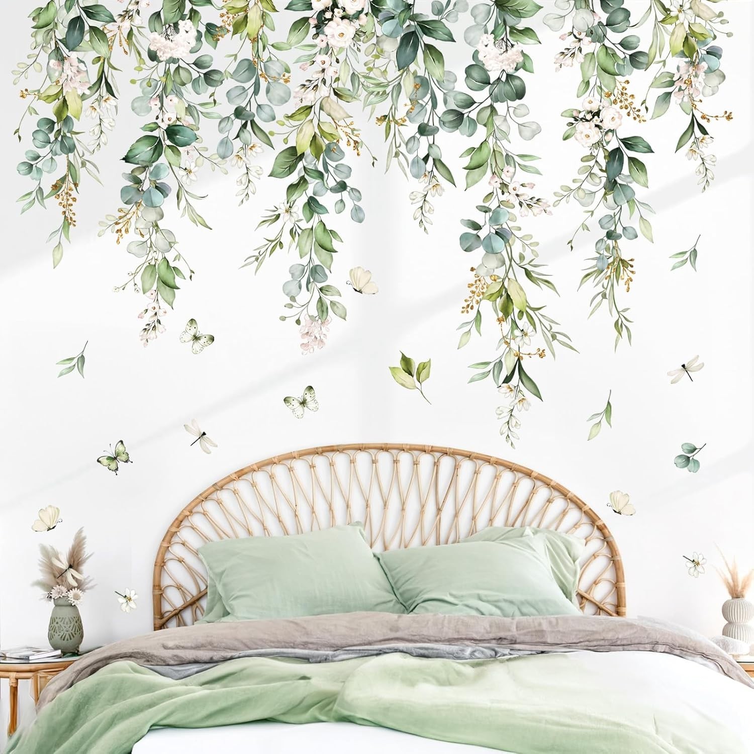 Hanging Green Leaves Wall Decals Hanging Vines Plants Leaves Peel and Stick W…