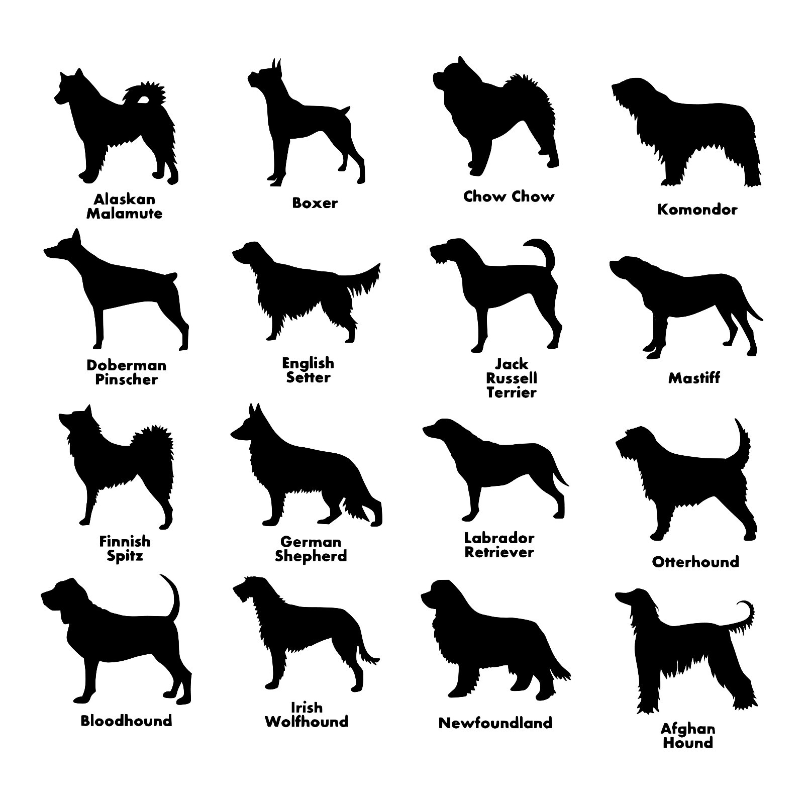 Dog Silhouettes vinyl decal – 61 breeds to choose from | add your pet's name