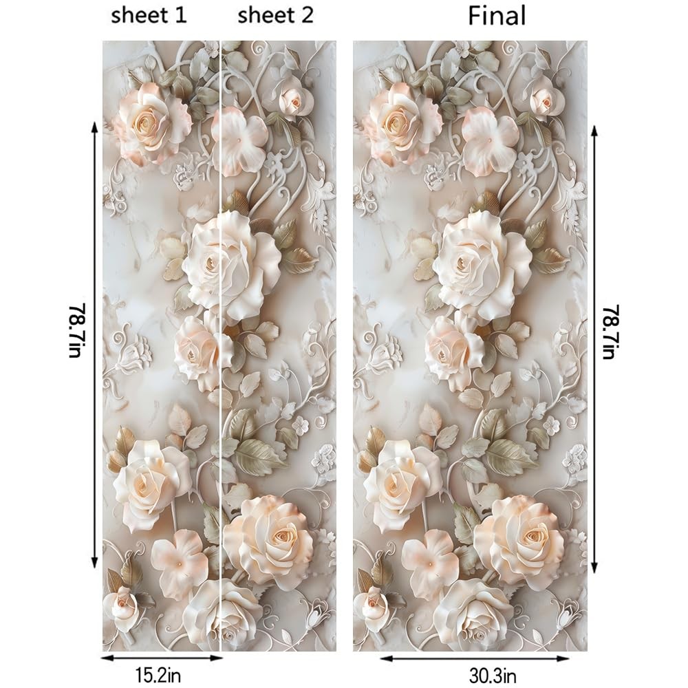 REDAMANCY Modern Ivory Pink White Rose Florals Peel and Stick Door Stickers V…