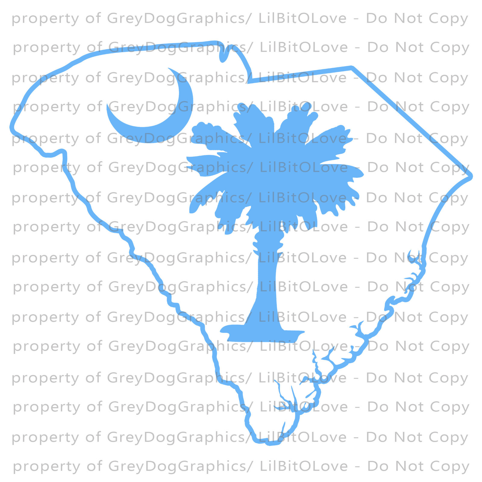 State of South Carolina Outline with Palmetto and Moon Vinyl Decal Sticker