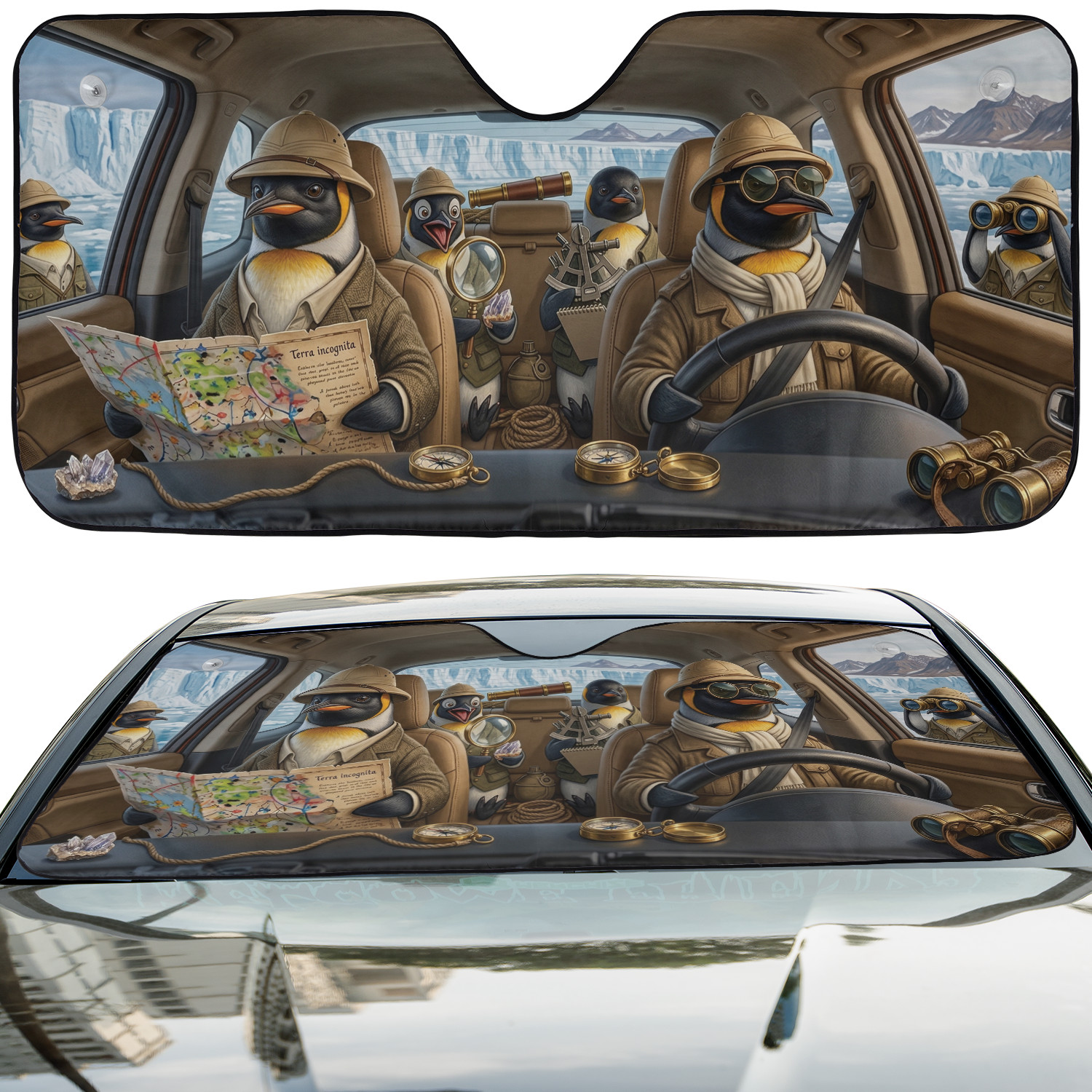 Cute Group Penguins Car Sunshade Funny Animal Windshield Sun Shade Car Truck