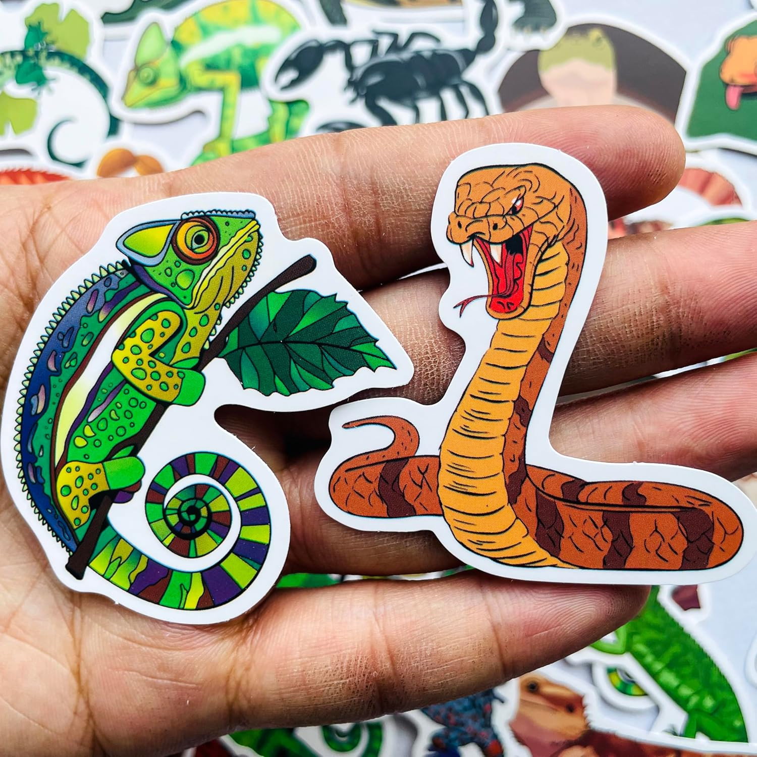 50pcs Reptile & Amphibian Stickers – Waterproof Vinyl Lizard, Gecko, Frog, Snake