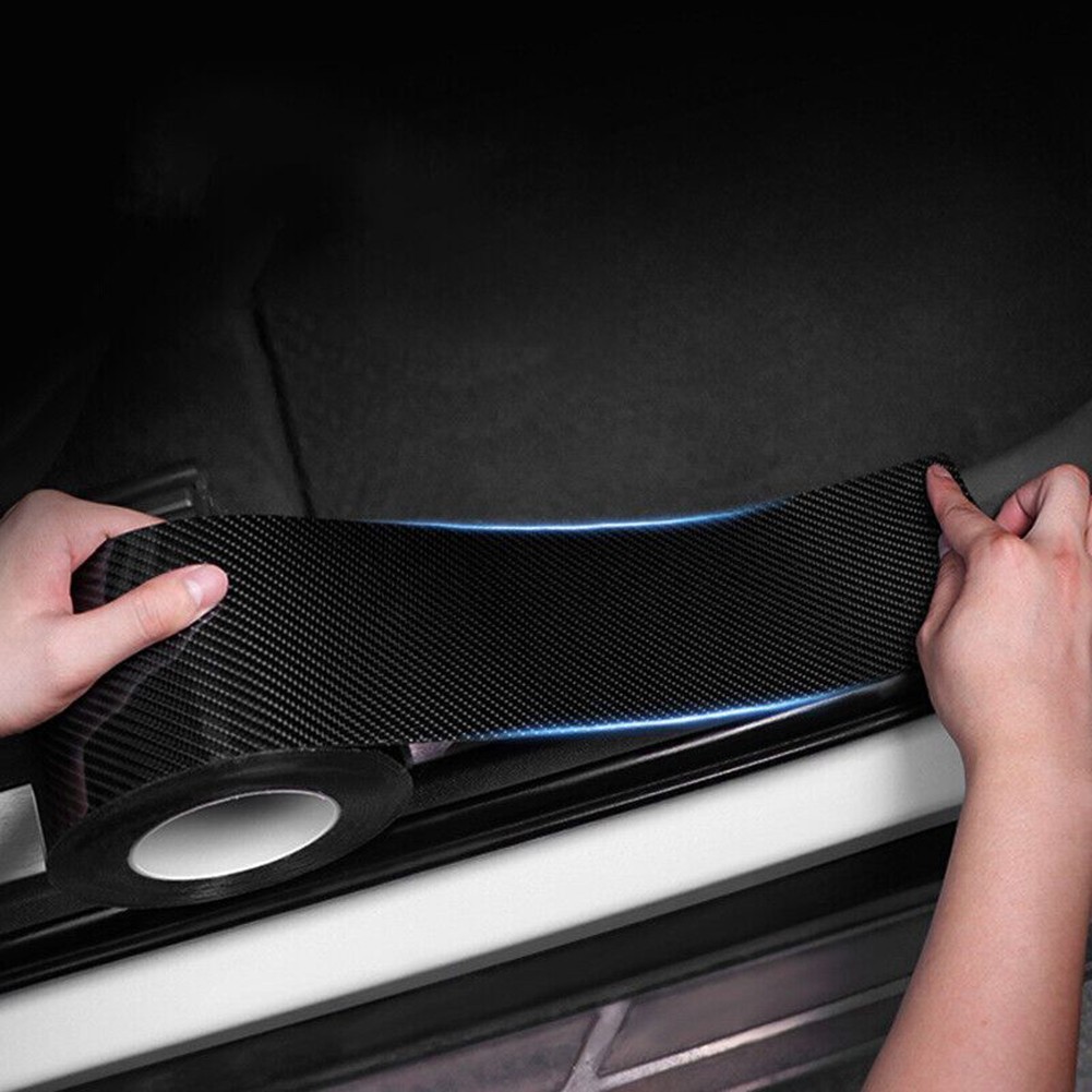3pcs Carbon Fiber Car Stickers Door Sill Anti-Scratch Tape DIY Protection Film