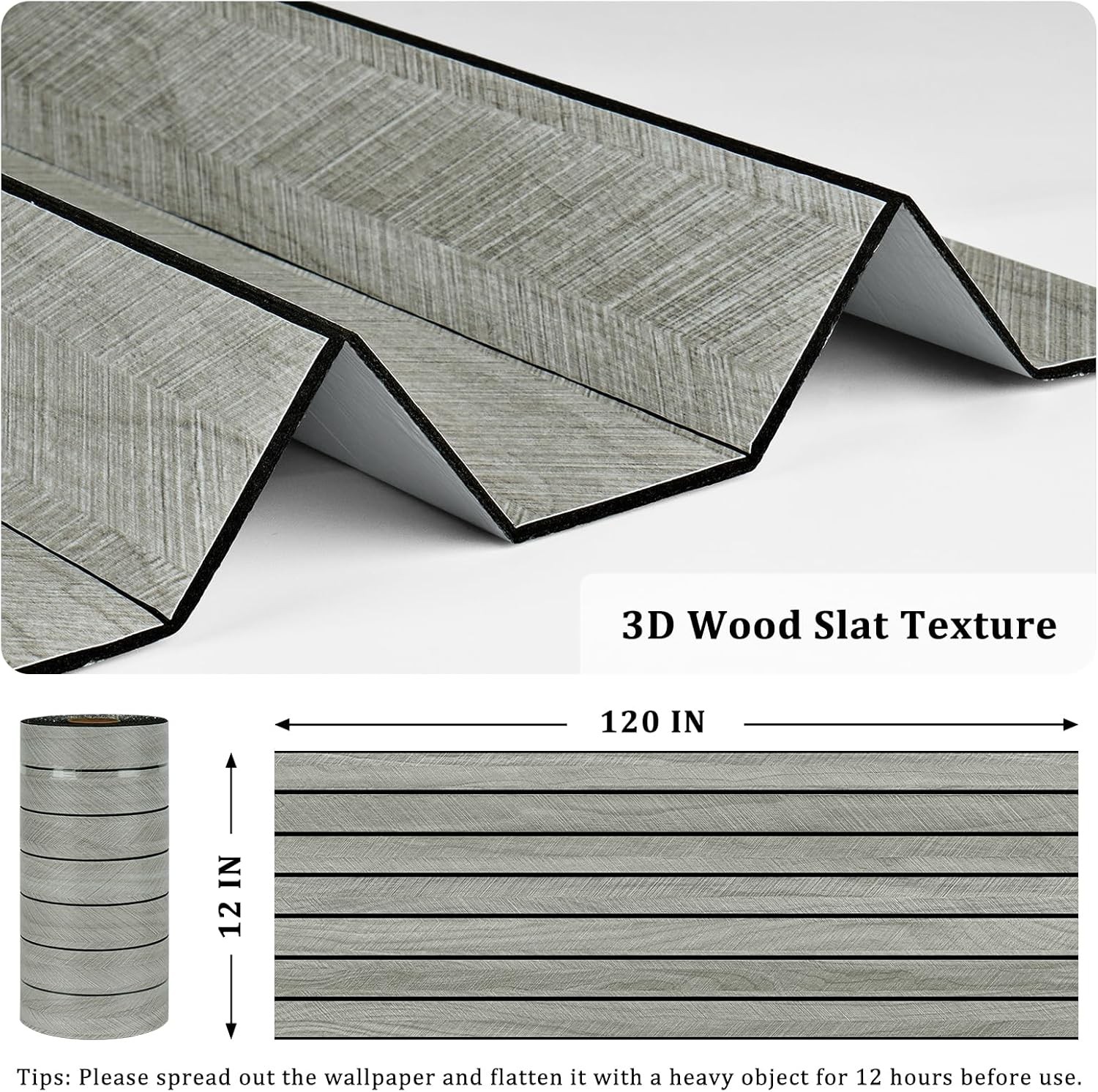 Grey Wood Wall Slat Panels Peel and Stick 3D Fluted Wood Panels for Interior Wal
