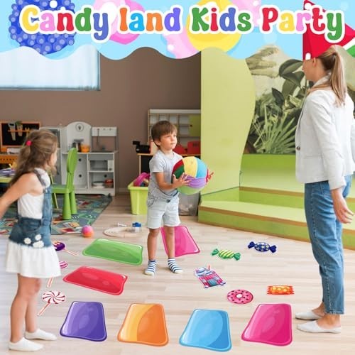 46Pcs Colorful Candyland Floor Stickers – Party Decor, Hallway Runner, Trunk or