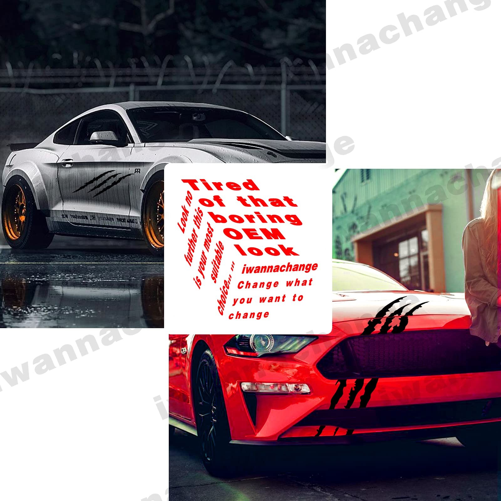 2pcs Monster Claw Marks Headlight Car Sticker Stripes Scratch Decal Vinyl Black