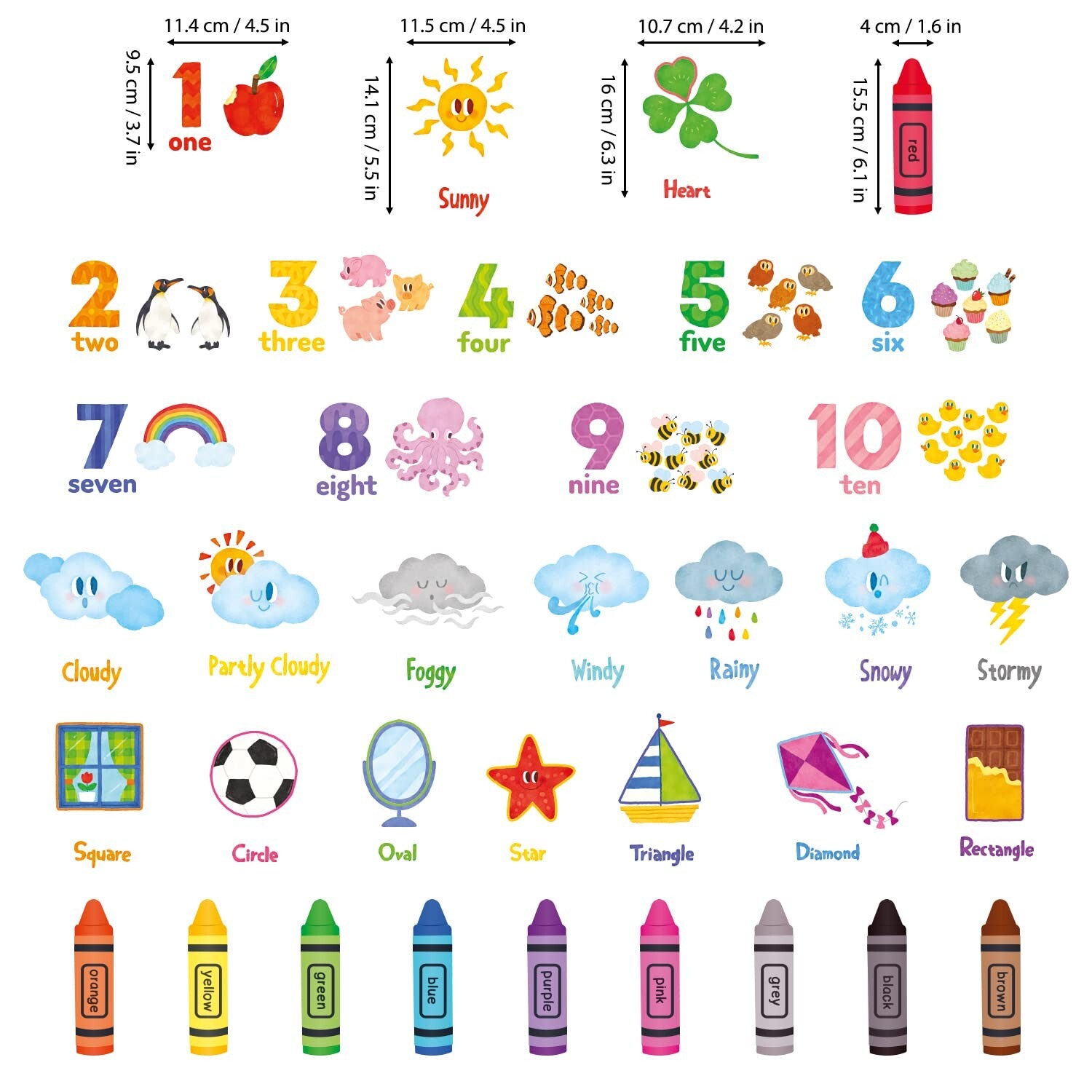 DECOWALL DS9-8056 Numbers Crayons Weather and Shape Wall Decals Stickers Kids…