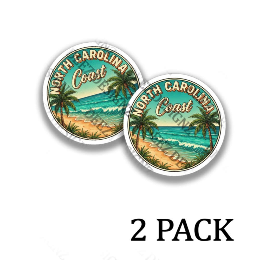 North Carolina Coast High Tide – Round Adhesive Vinyl Stickers – 2 pack set