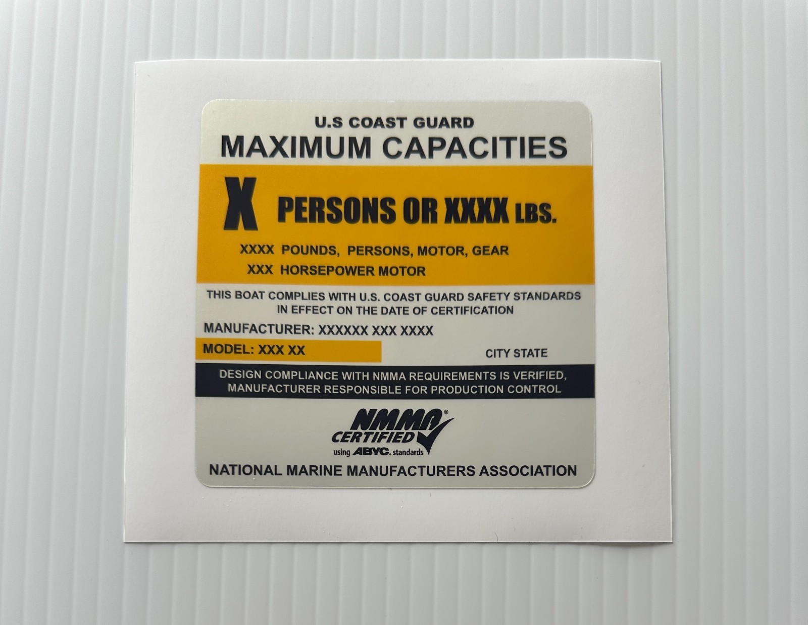 Custom Boat Capacity Plate Sticker Replacement Decal NMMA USCG 4×4 Silver Vinyl