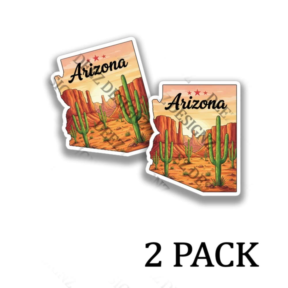 Arizona State Flag Vinyl Stickers – Desert Landscape Mesa Saguaro – 2 pack set