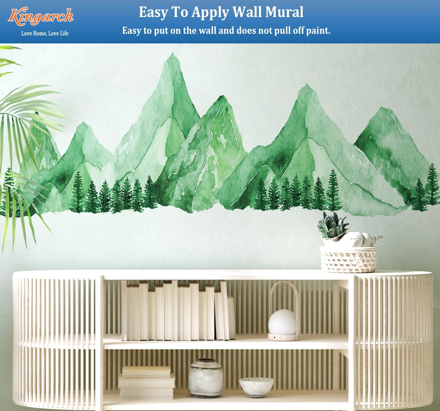 Green Mountain Wall Decals Peel and Stick – Scenic Forest Range Mural Pine Tr…