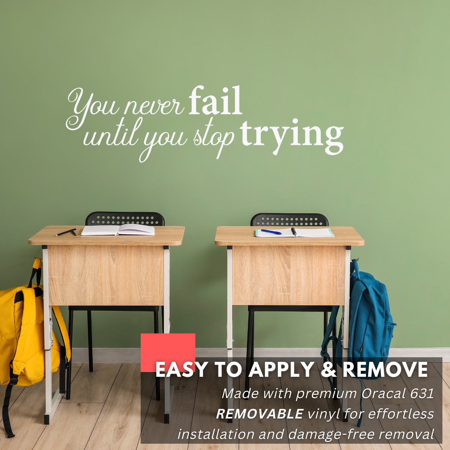 You Never Fail Until Inspirational Motivational Wall Decal Sticker Vinyl Quote