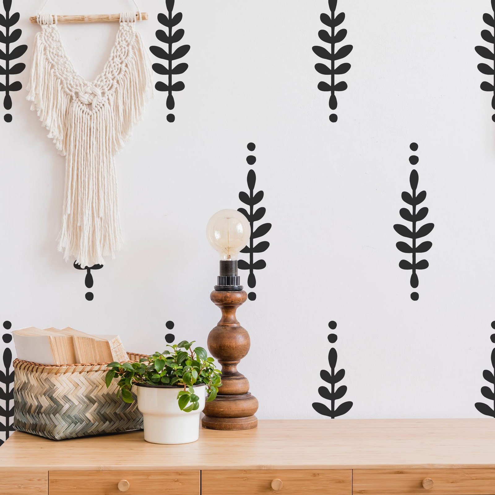 SHYJSHYJ A Room with Floral Vinyl Leaves Wall Decals, Peel and Stick Black