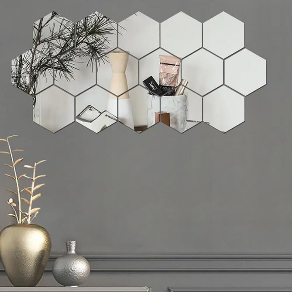 24pcs Silver Hexagon Mirror Acrylic Wall Stickers with