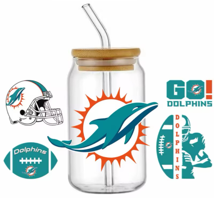 MIAMI Football Team UV DTF Transfer Sticker Cup Wrap DIY Glasses Bottles Cups