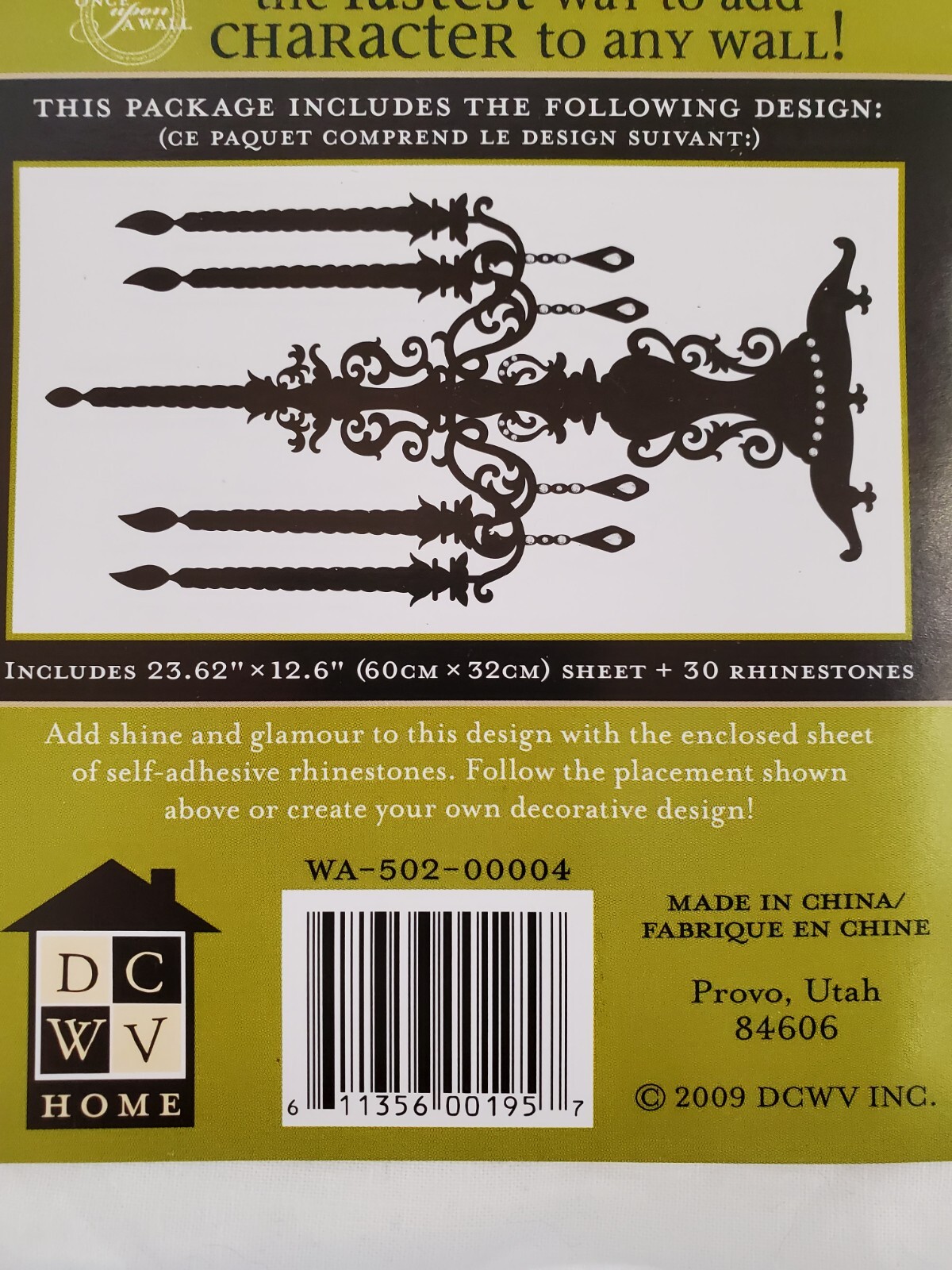 'Once Apon A Candelabra' Wall Peel & Stick 23.62" X 12.6"Decorative Rhinestones