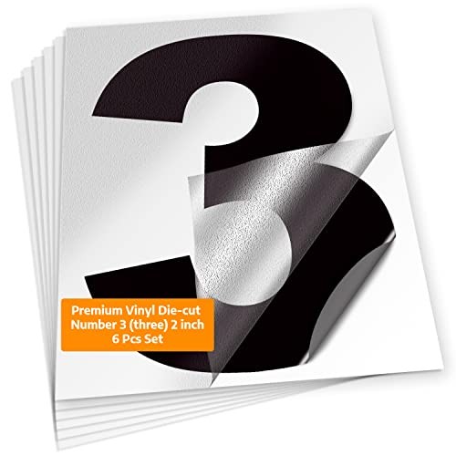 Black Vinyl Number 3 Stickers – 3 Pack – Self Adhesive – 2 Inch – Black