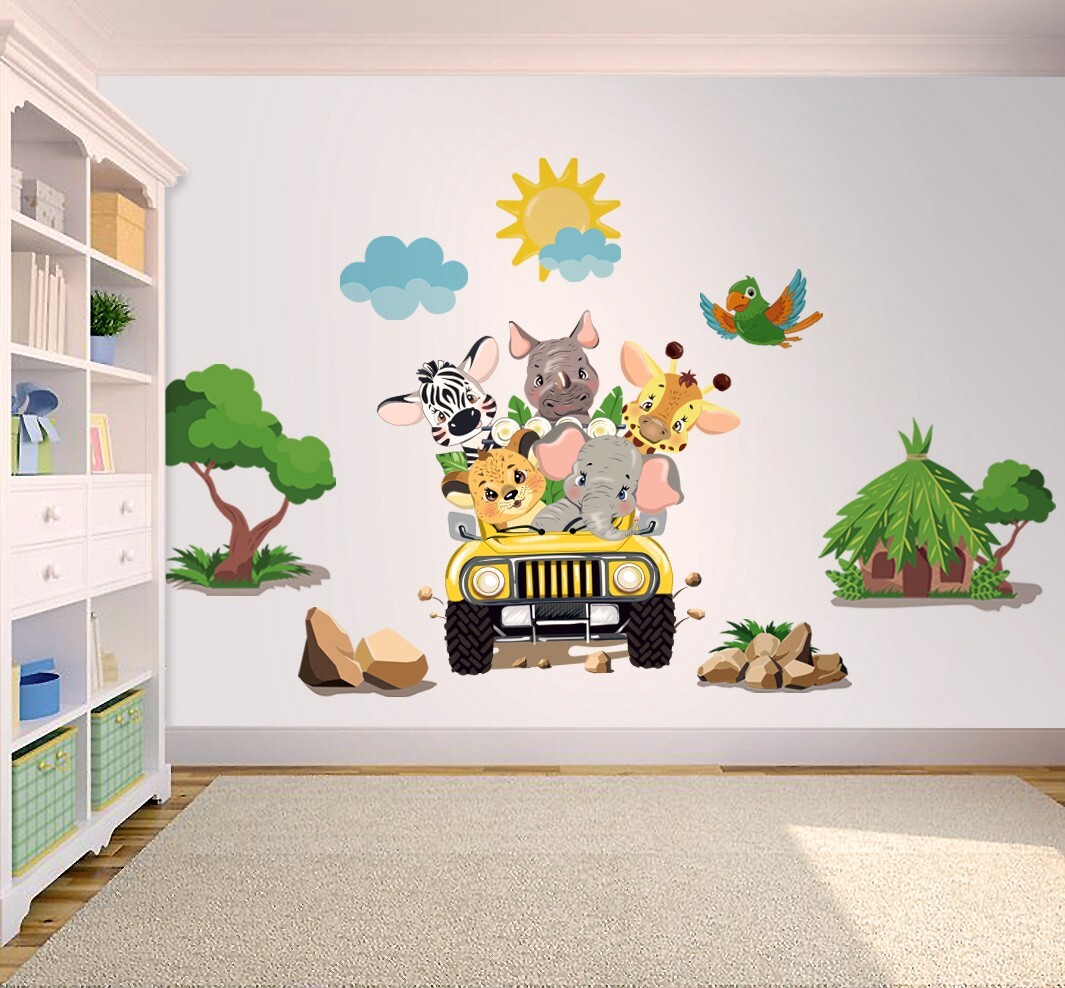 Safari Jeep Adventure Ride Set! Removable Wall Decals. Great For Any Kid's Room!