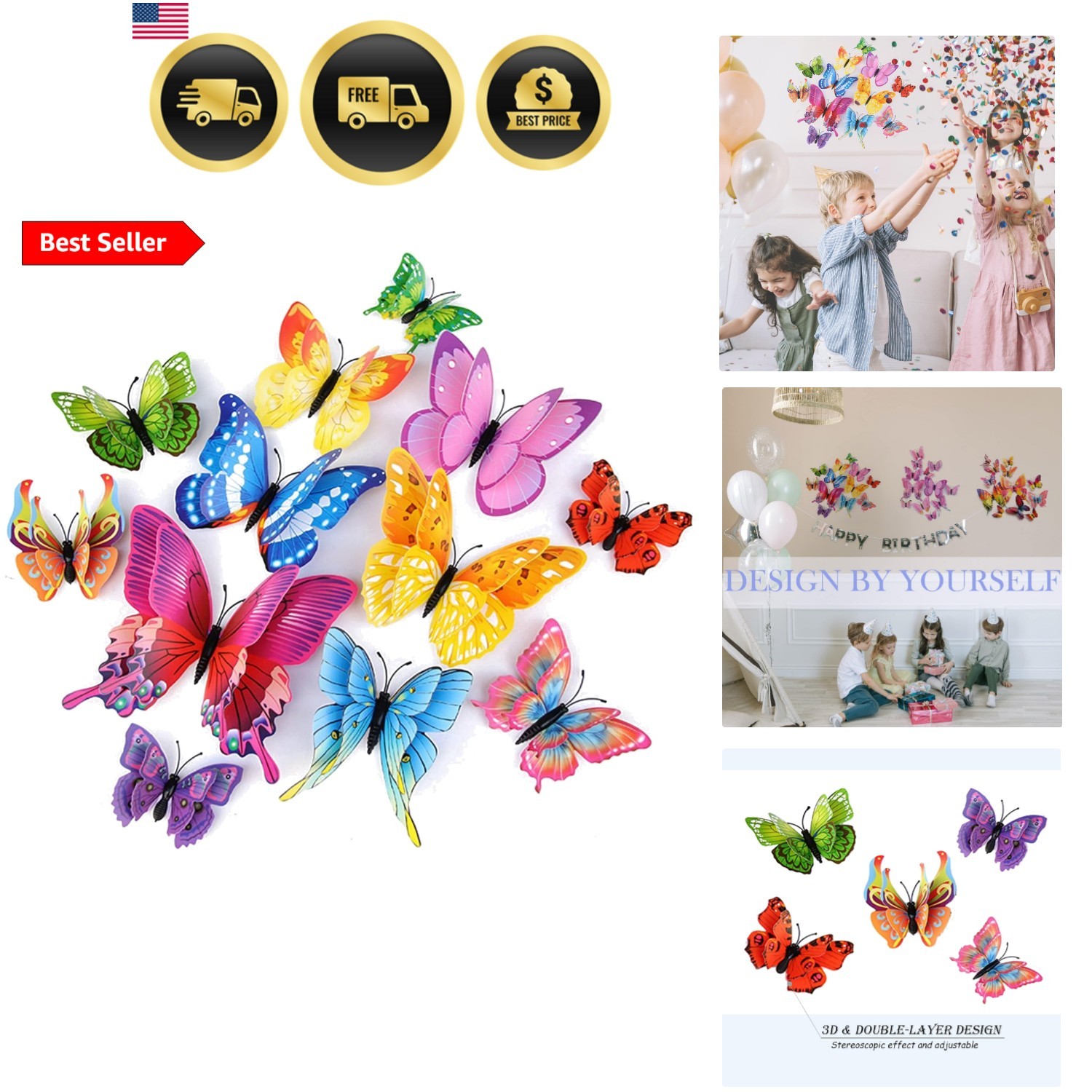 Butterfly Wall Decor 24/48 PCS, 3D Butterflies Stickers for Party Decorations…