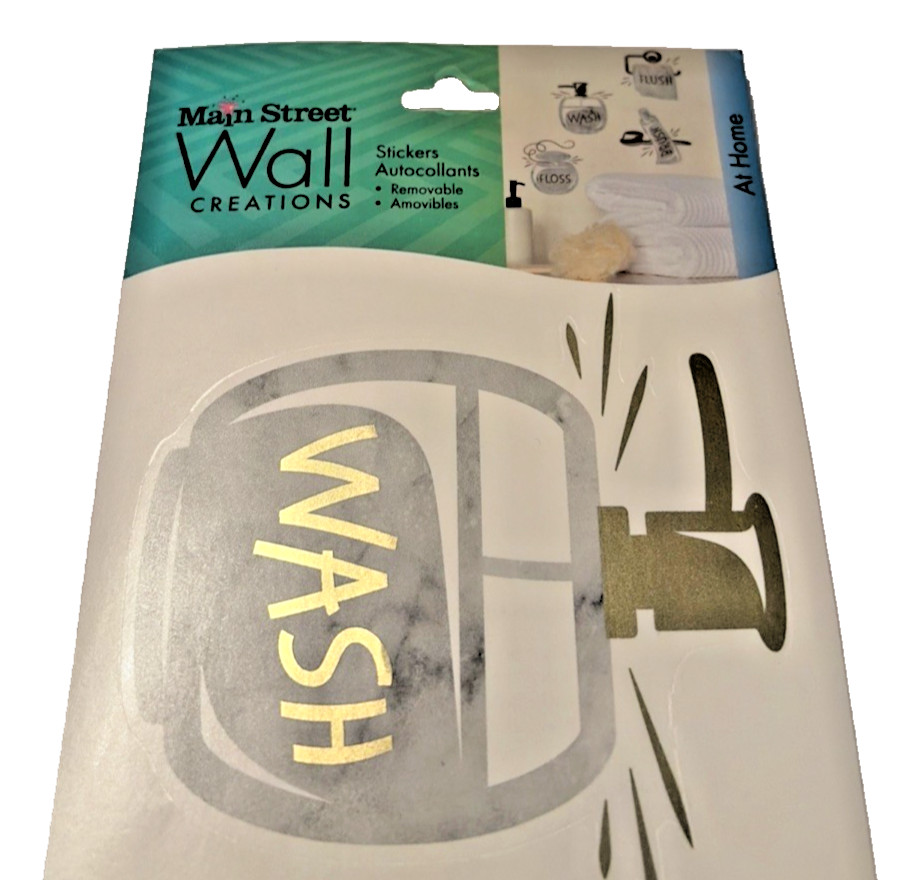 Main Street Wall Stickers Bathroom Theme Wash Brush Floss Flush Decal Silvertone