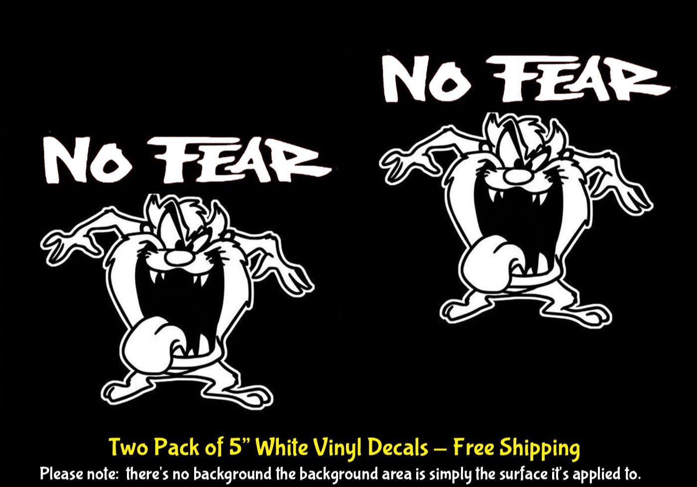 No Fear Taz Devil Two 5" White Vinyl Decals Car Truck Tablet Bumper Trunk Door