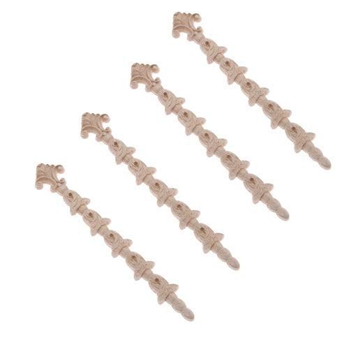 Long Wood Carved Frame Decals, 4-Pack Furniture Decorative Onlays Appliques S…