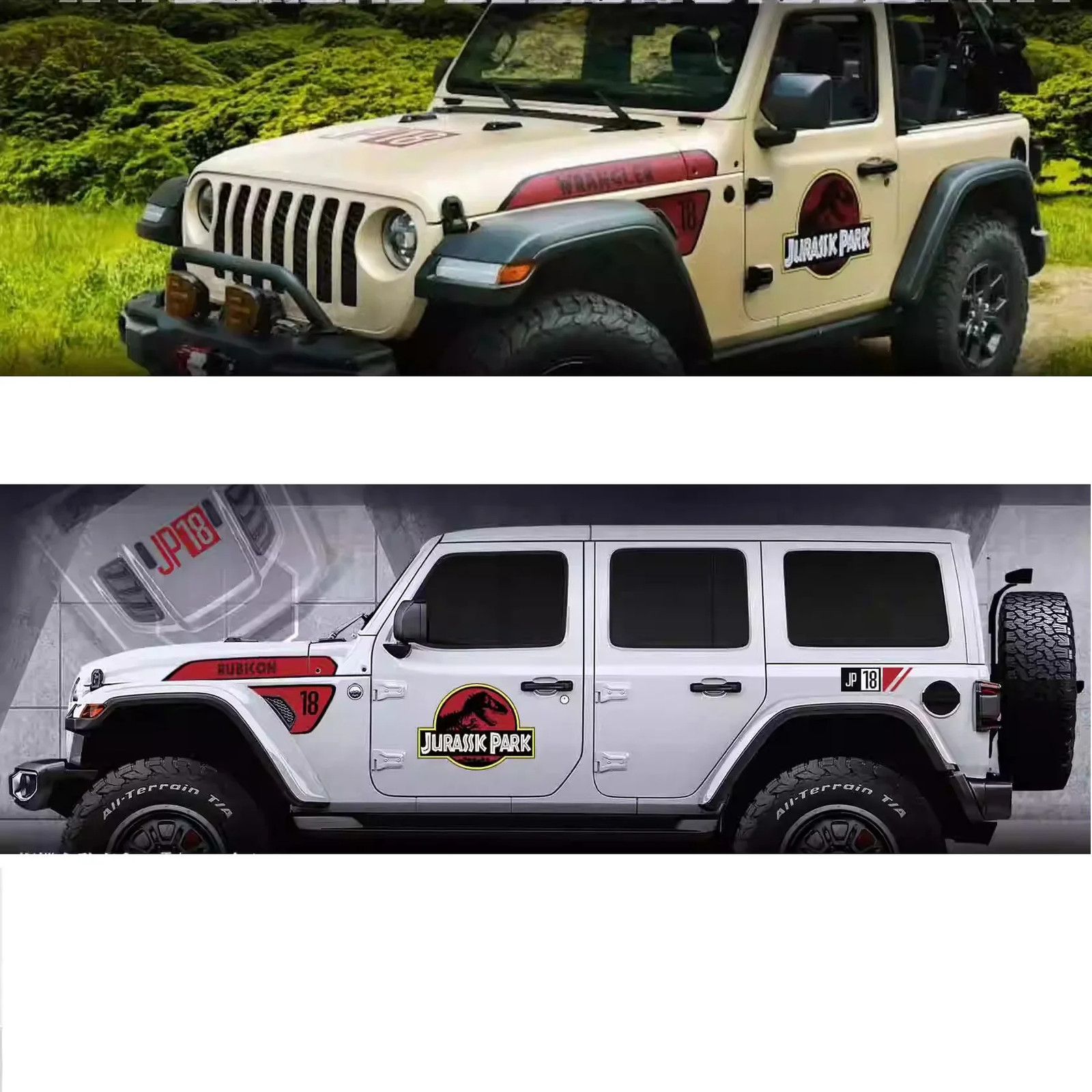 Aftermarket Jurassic Park-Style Dinosaur Hood & Fender Decal for Jeep Wrangler J