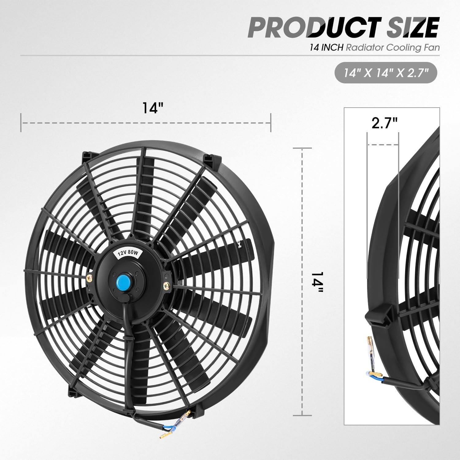 14" High Performance Slim Electric Radiator Cooling Fan + Mount Kit