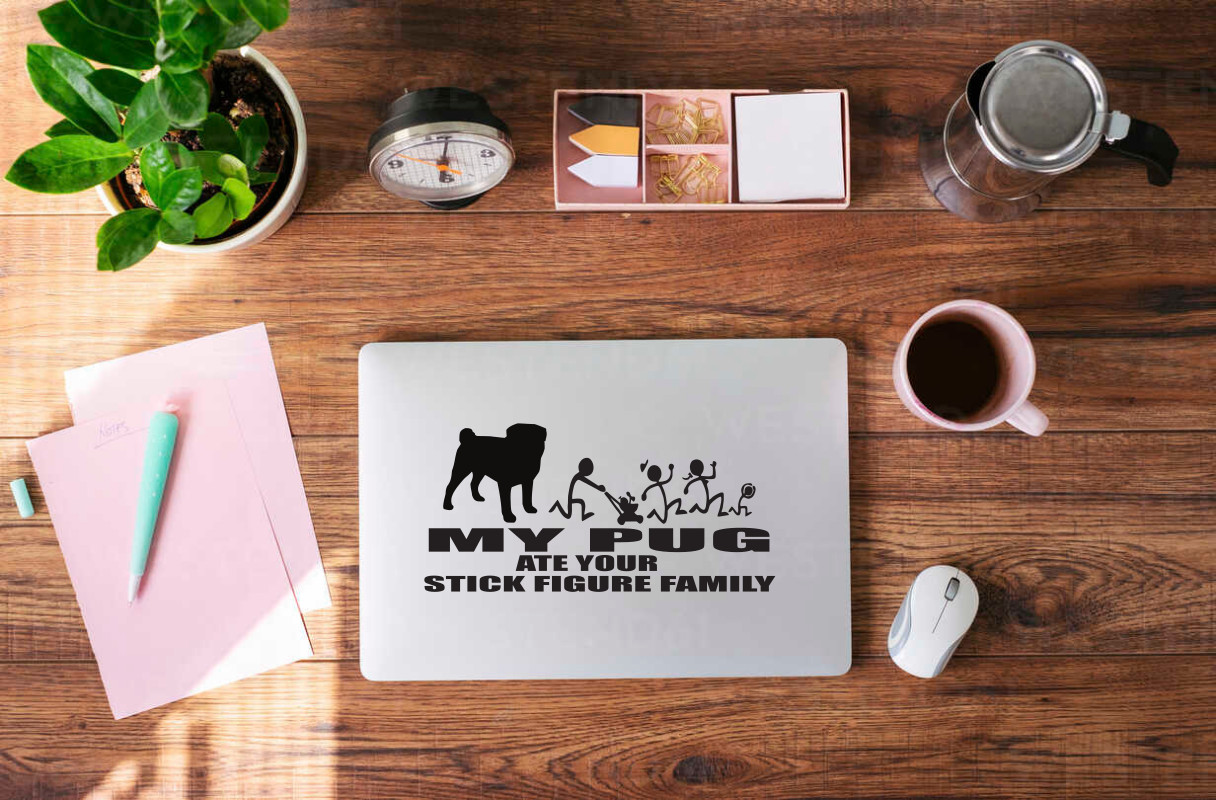 Pug Decal: My Dog Ate Your Stick Figure Family – Fun Car Sticker #9066S