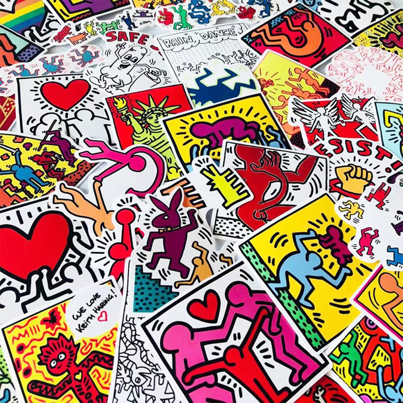 50Pcs Keith Haring Graffiti Waterproof Stickers for Water Bottles Cup Vinyl
