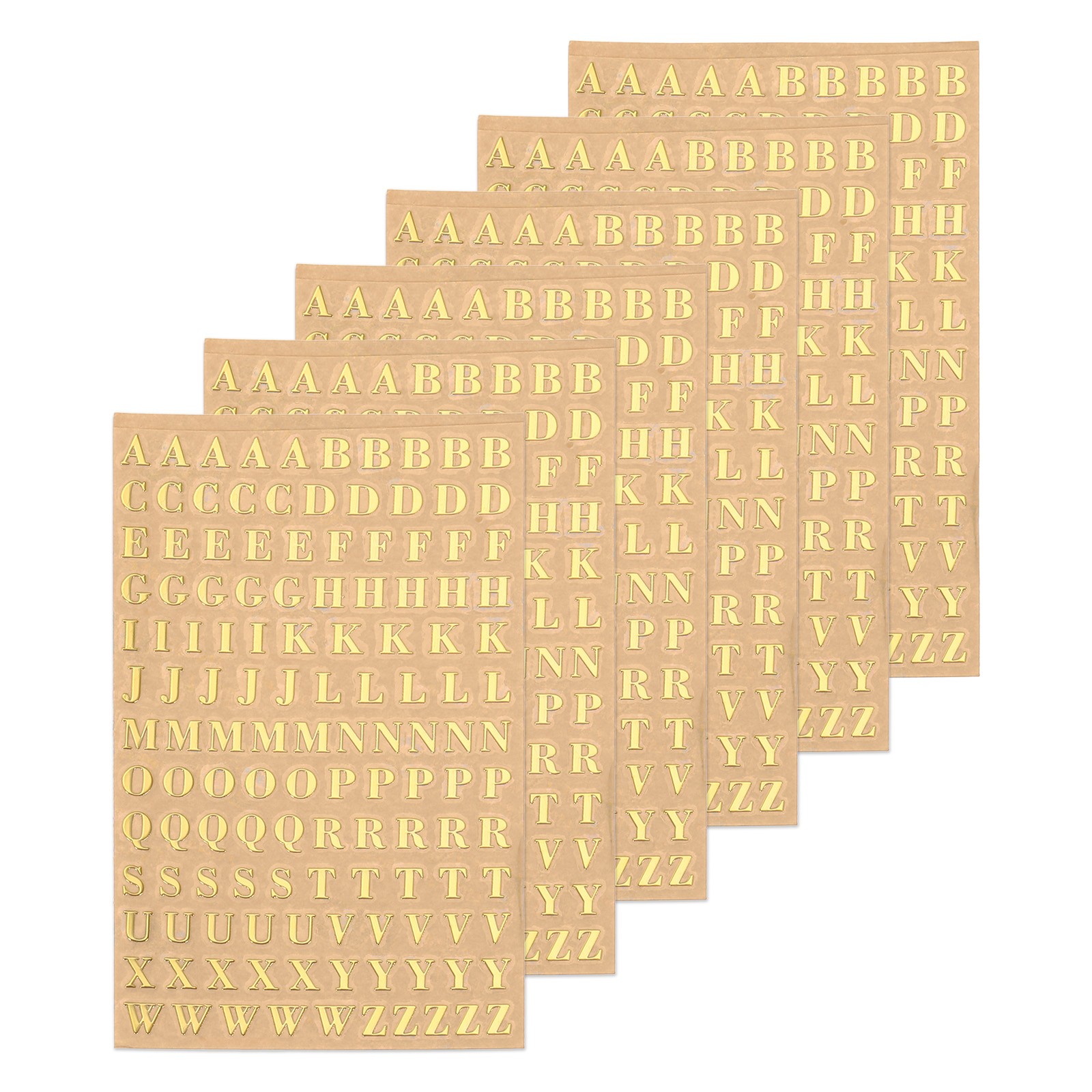 6 Sheets Letter Resin Stickers A to Z Gold Sticker Uppercase 4.5mm