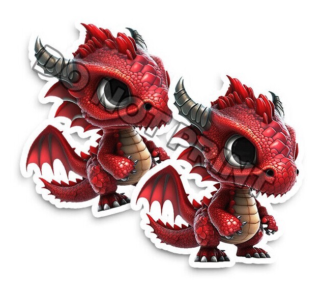 Baby Dragon Stickers Red Dragons with Bat Wings Die Cut Decals Set of 2 M33029