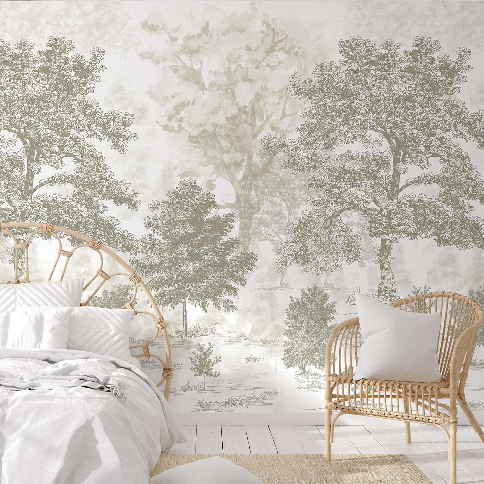 Vintage Forest Wall Mural Peel and Stick 148" W x 98" H Beige Tree Wallpaper …