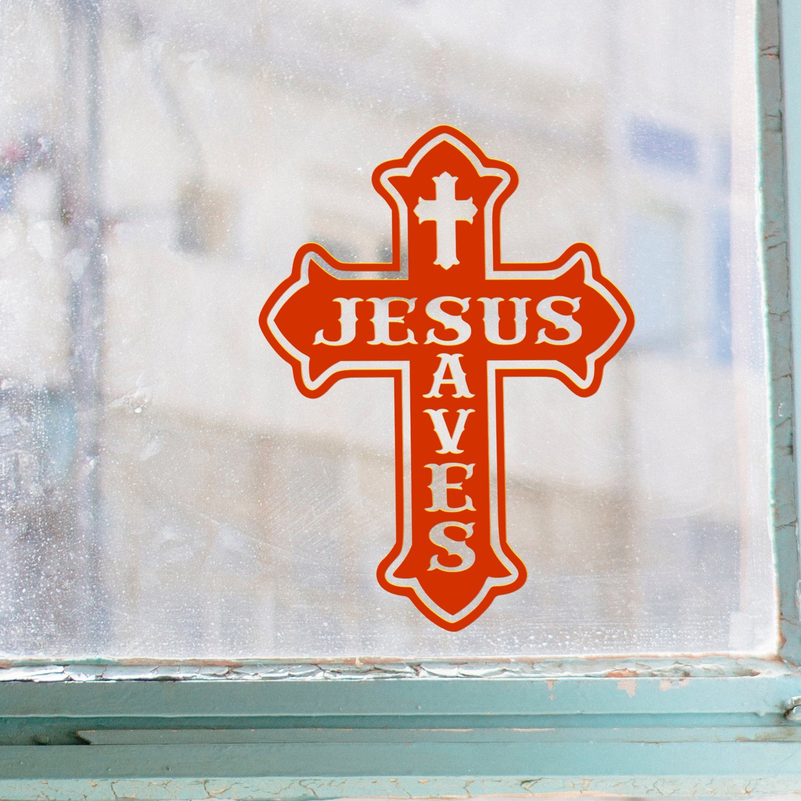 Jesus Saves Cross Vinyl Decal Sticker | Christian Faith Religious Car Wall Art