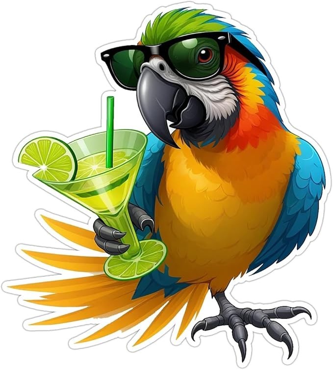 Blue Macaw Tropical Drink Vacation Sticker Decal Vinyl Bumper Sticker 5 inches