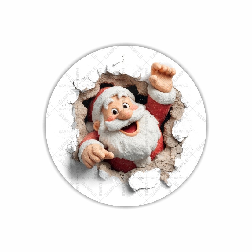 Santa Claus Breaking Wall, Christmas Round Dot Stickers Set, 1.2" & 1.5"